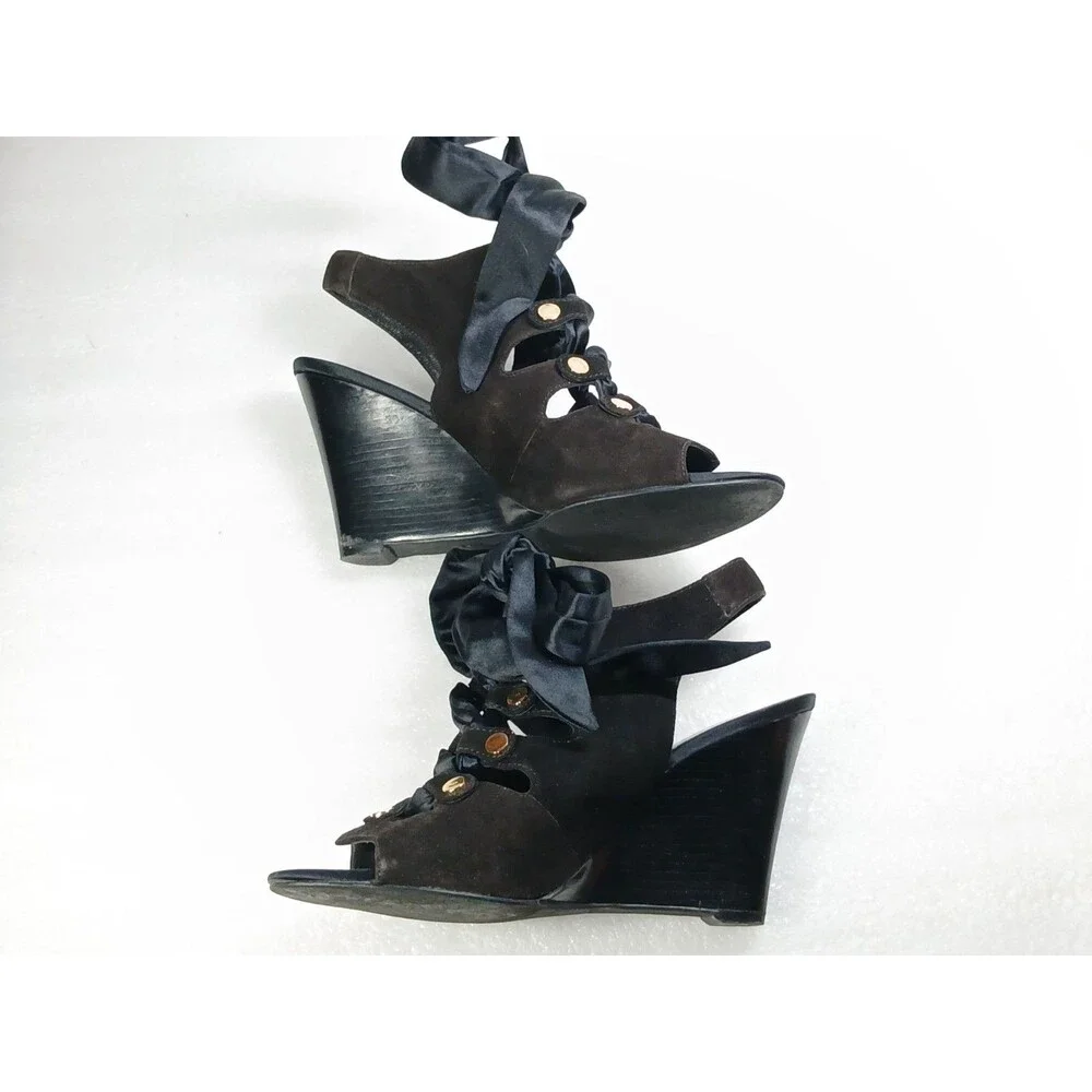 Guess by Marciano PManella Wedge Sandals – Black Multi Suede – Size 8 w/ Box
